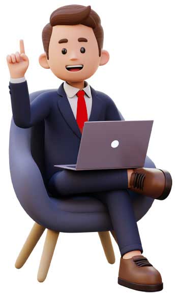 Business man sitting in chair with laptop having an idea